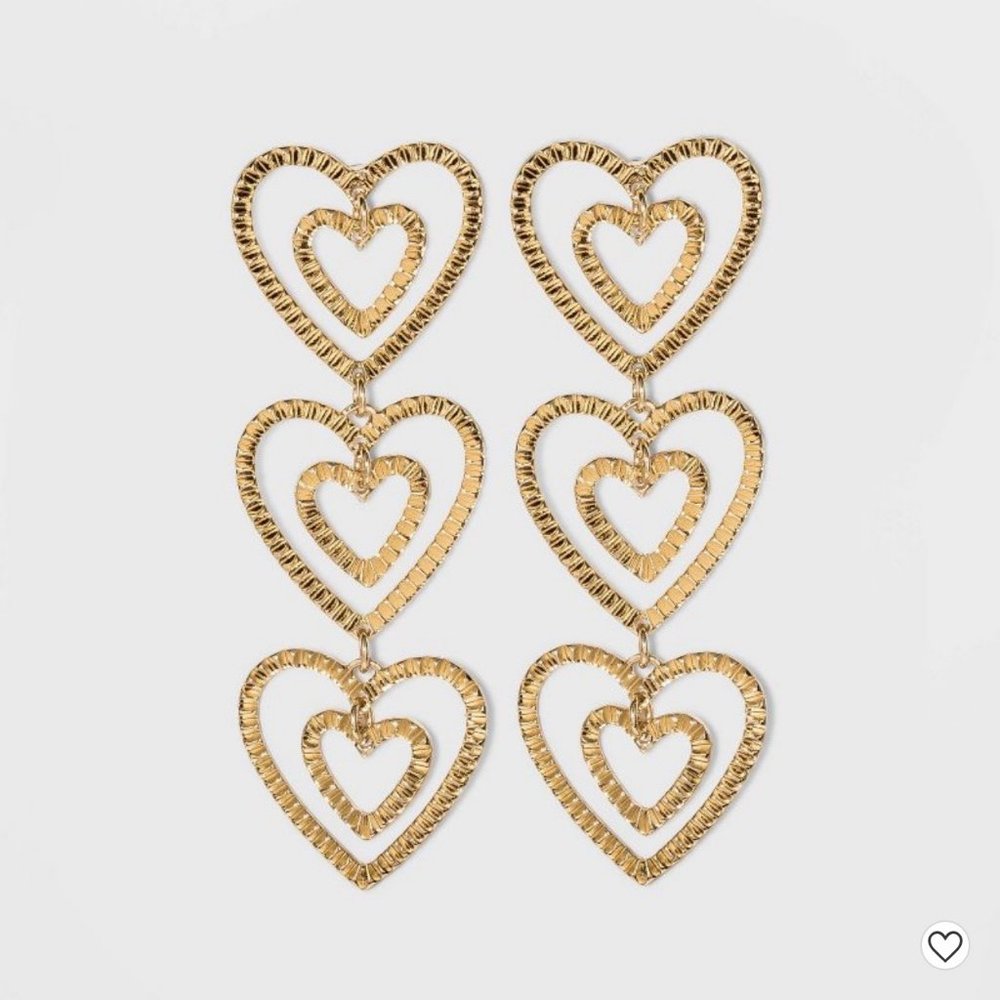 NWT SUGARFIX by BaubleBar Stacked Gold Heart Drop Earrings Valentine’s Day